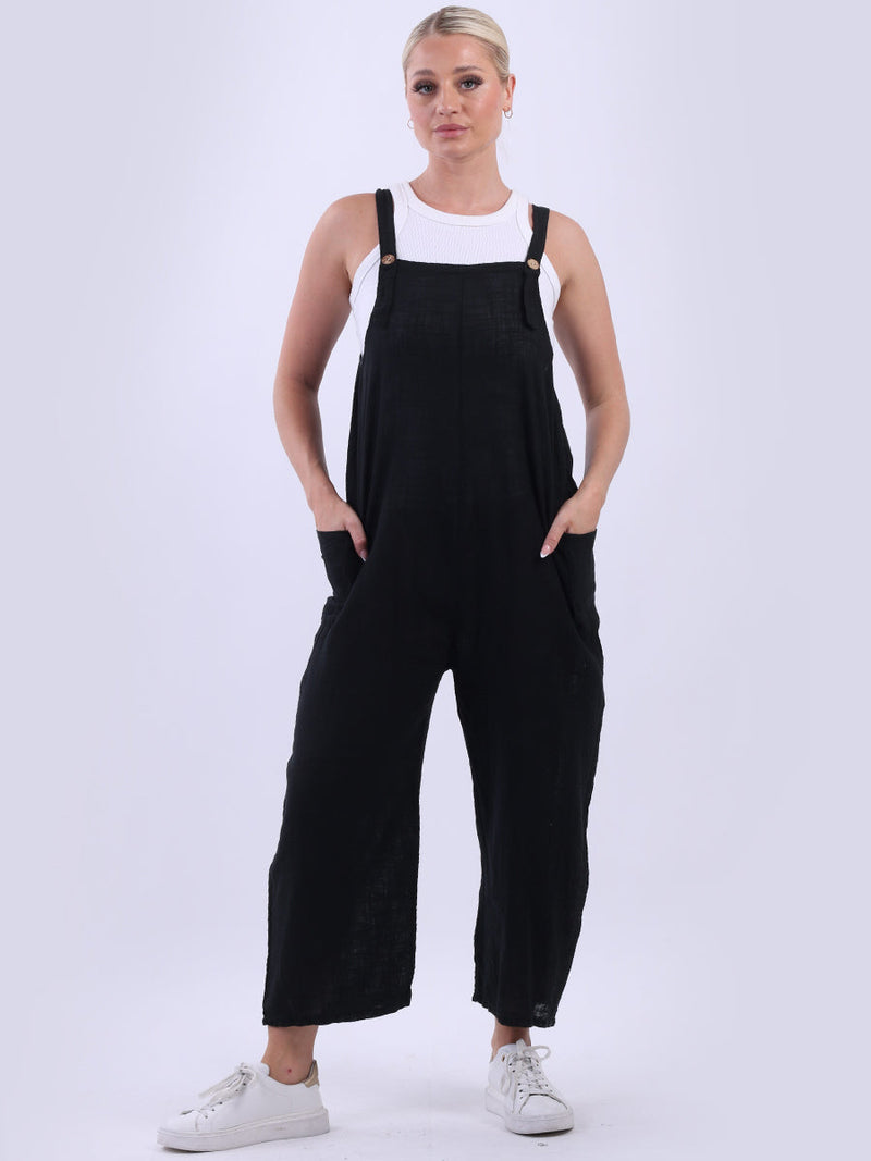 Plain Strappy Dungaree Black