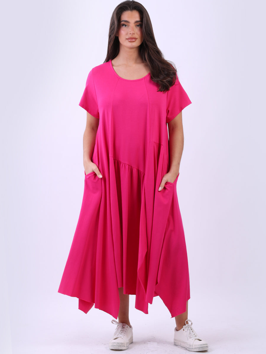 Plain Cotton Swing Dress Fuchsia