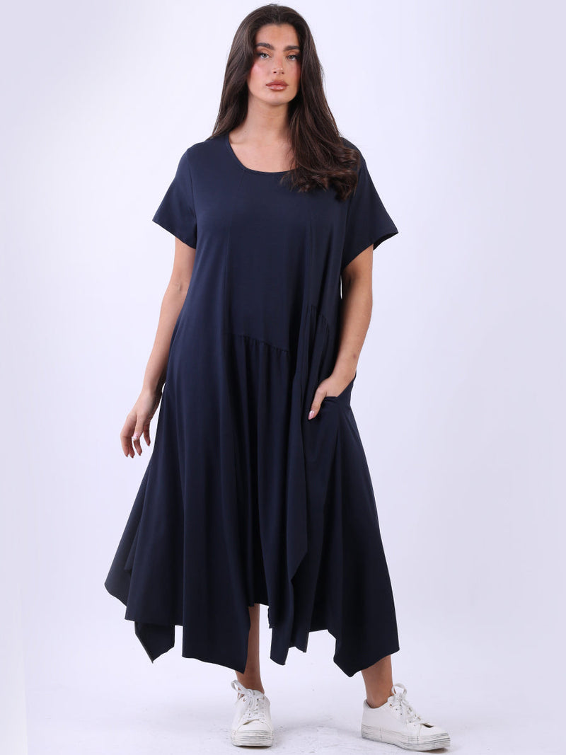 Plain Cotton Swing Dress Navy
