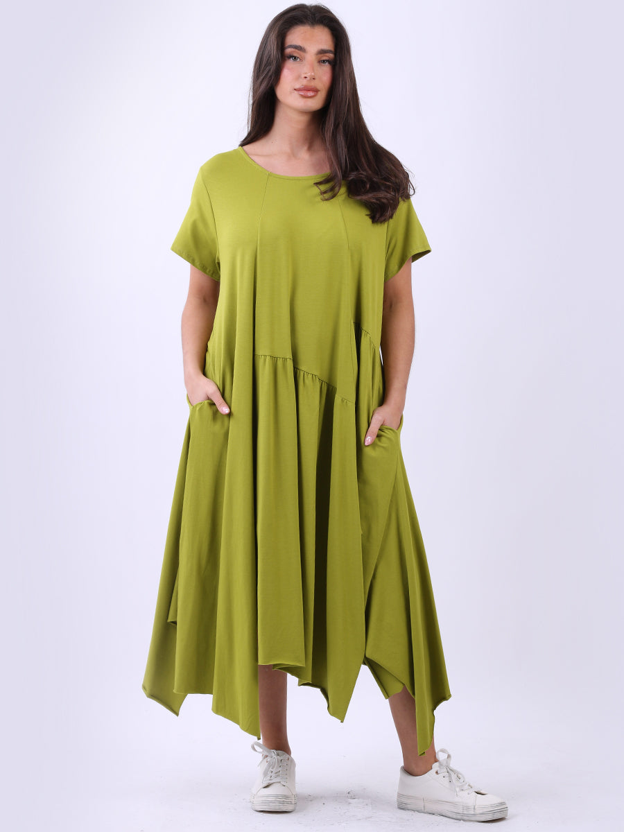 Plain Cotton Swing Dress Olive