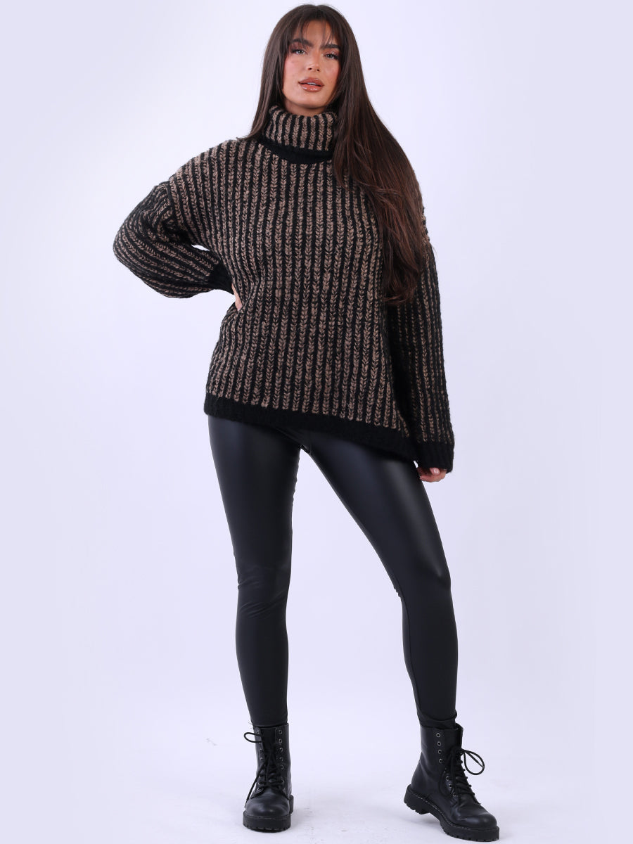 Knitted Wool Striped Jumper Black
