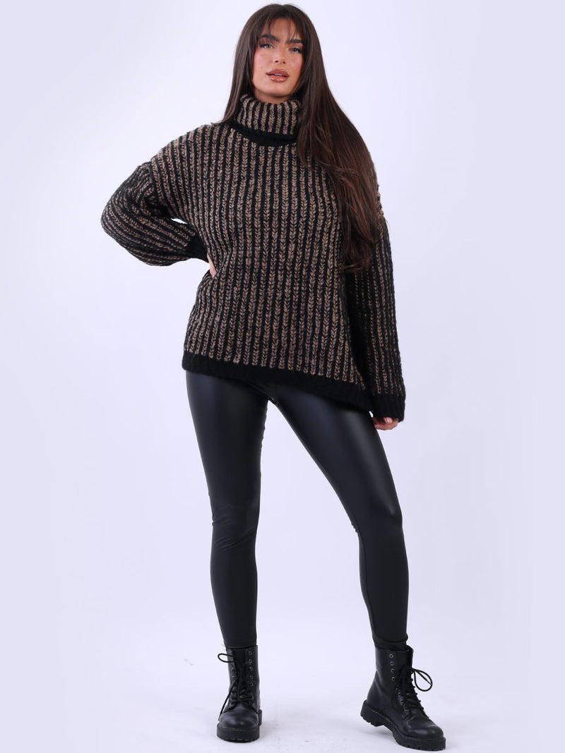 Knitted Wool Striped Jumper Black