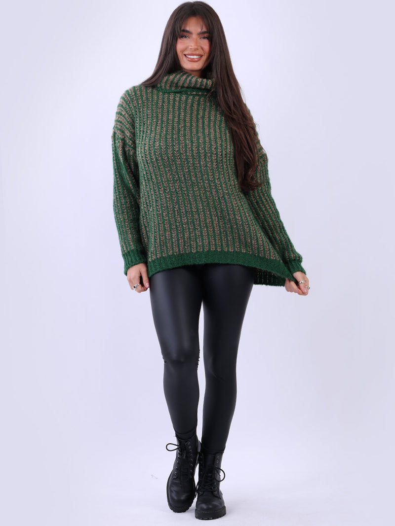 Knitted Wool Striped Jumper Green