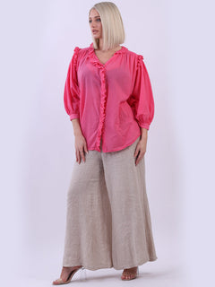 Plain Cotton Boxy Shirt Blouse Fuchsia