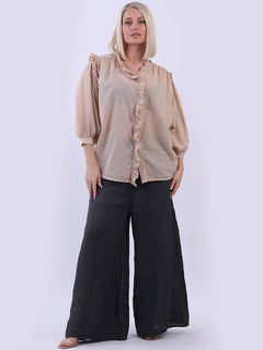 Plain Cotton Boxy Shirt Blouse Mocha