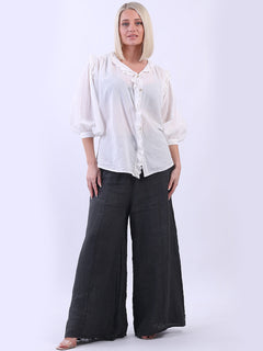 Plain Cotton Boxy Shirt Blouse Off White