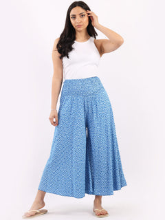 Wide Leg Floral Pant Royal Blue