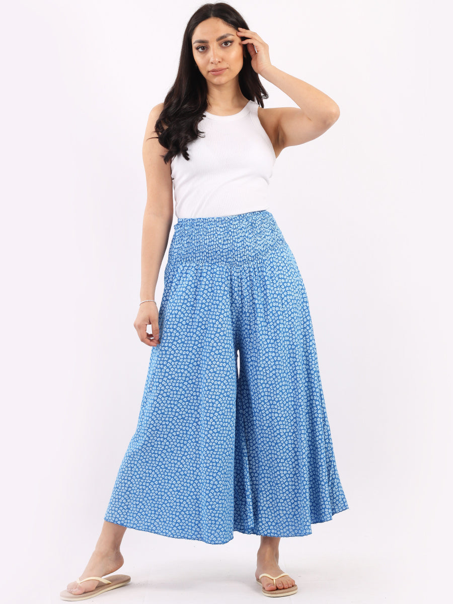 Wide Leg Floral Pant Royal Blue