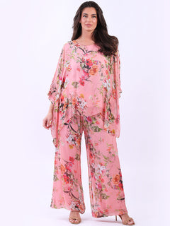 Batwing Floral Silk Top Pink