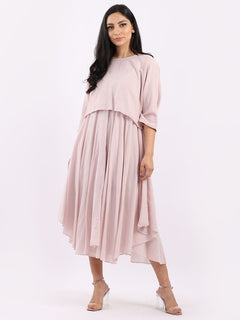 Pleated Cotton Lagenlook Dress Pink