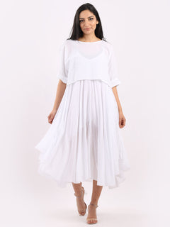 Pleated Cotton Lagenlook Dress White