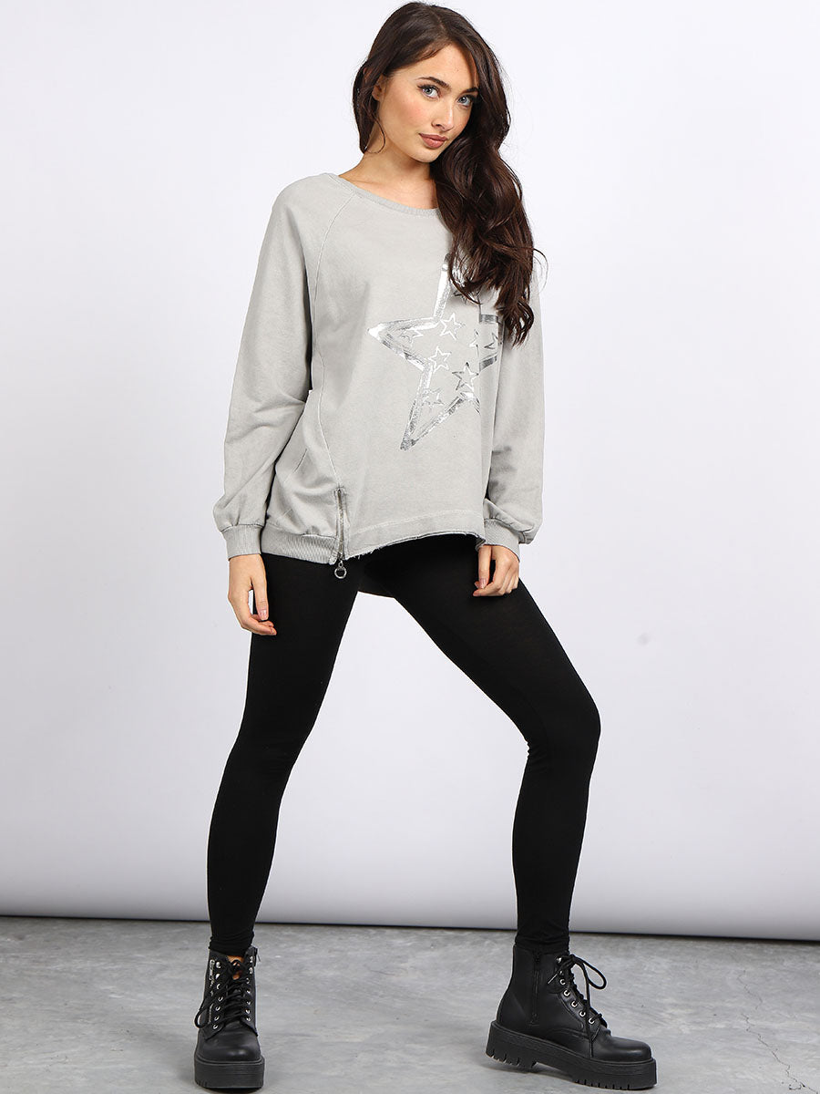  Foil Star Cotton Sweat Top Silver 