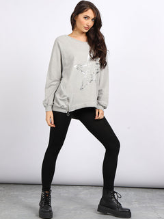  Foil Star Cotton Sweat Top Silver 
