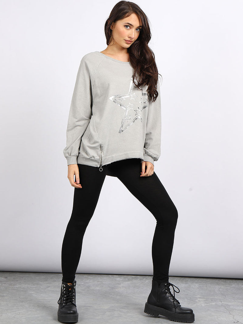  Foil Star Cotton Sweat Top Silver 