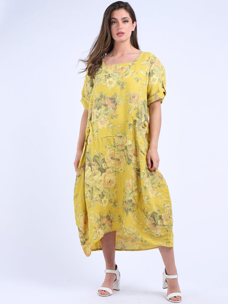 Floral Linen Dress Mustard