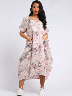 Floral Linen Dress Pink