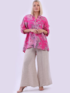 Floral Linen Top Fuchsia