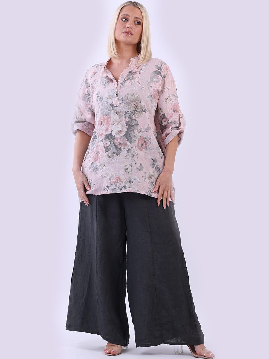 Floral Linen Top Pink