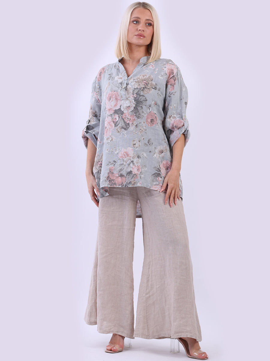 Floral Linen Top Silver