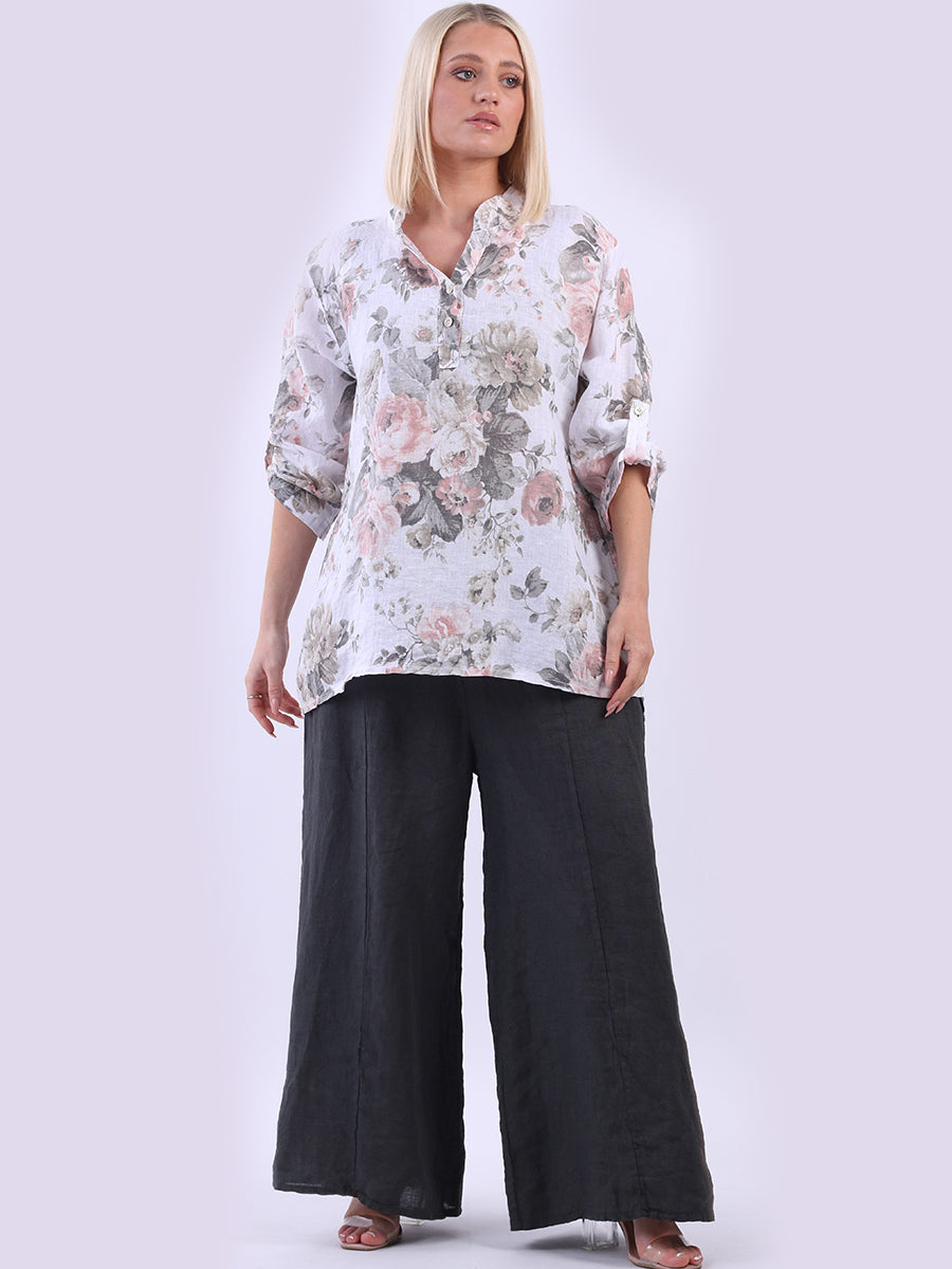 Floral Linen Top White