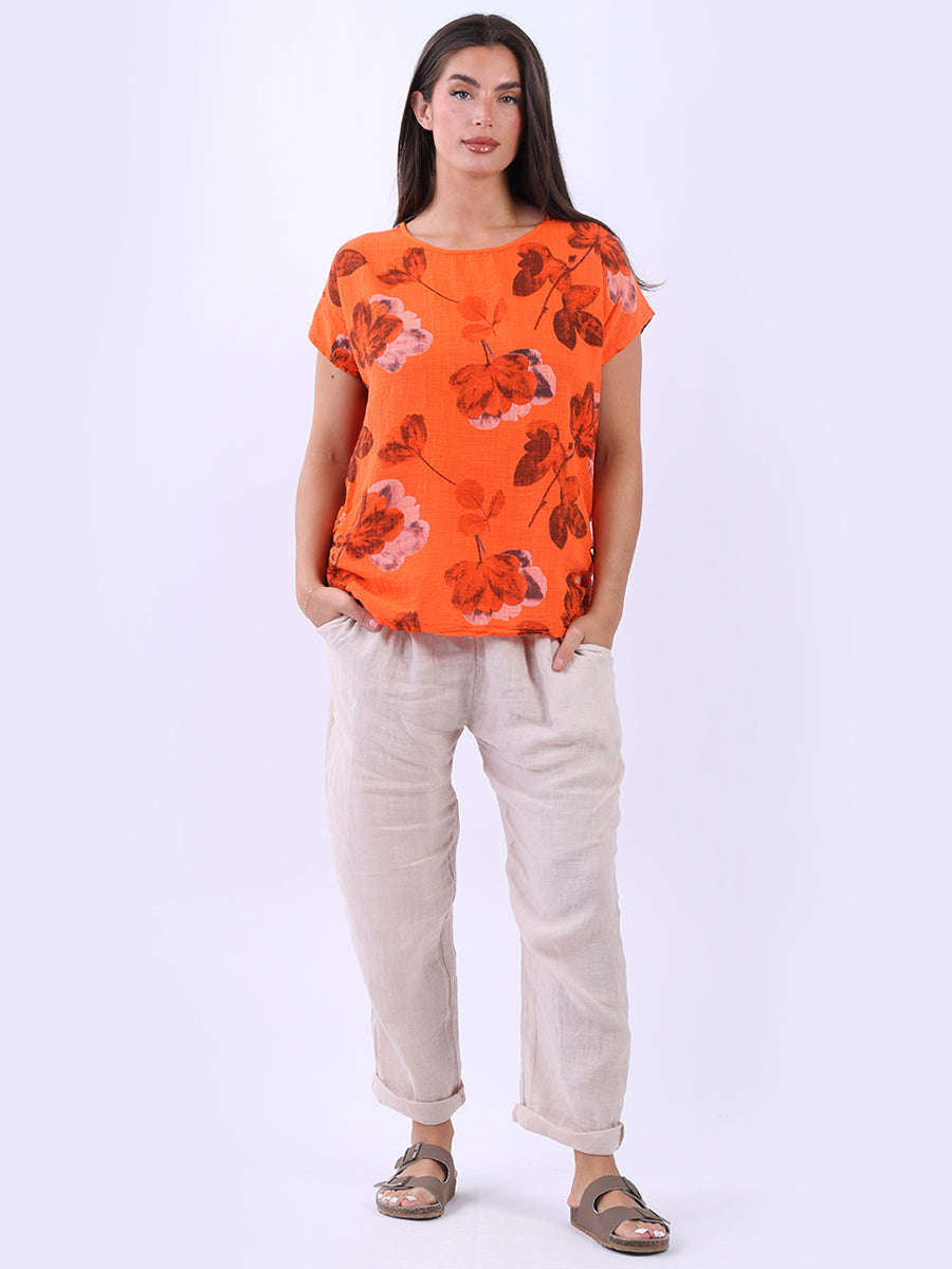 Floral Cotton Crop Top Orange