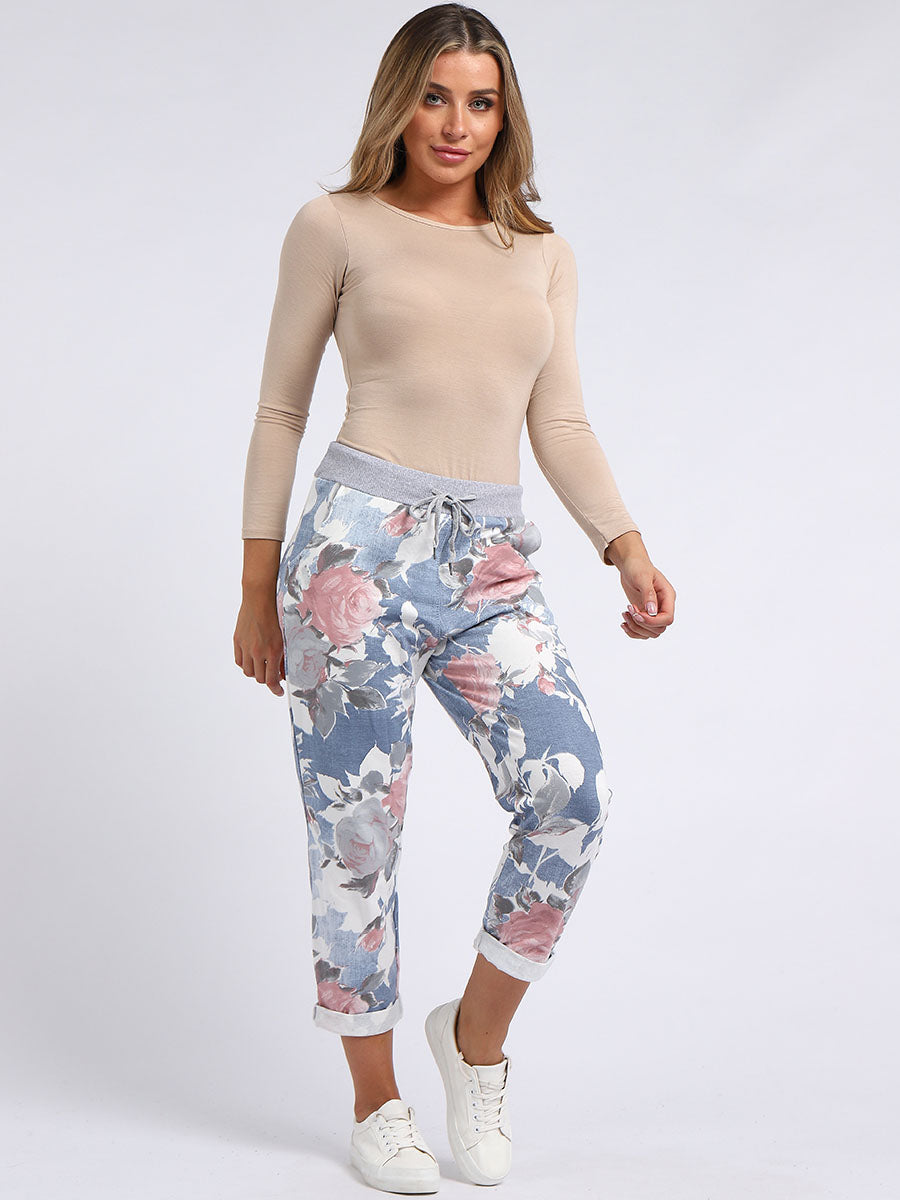 Floral Print Cotton Ladies Denim Slouch Joggers
