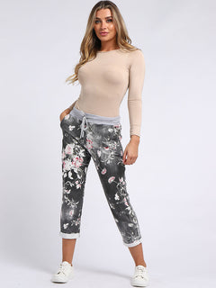 Floral Capri Trouser Black