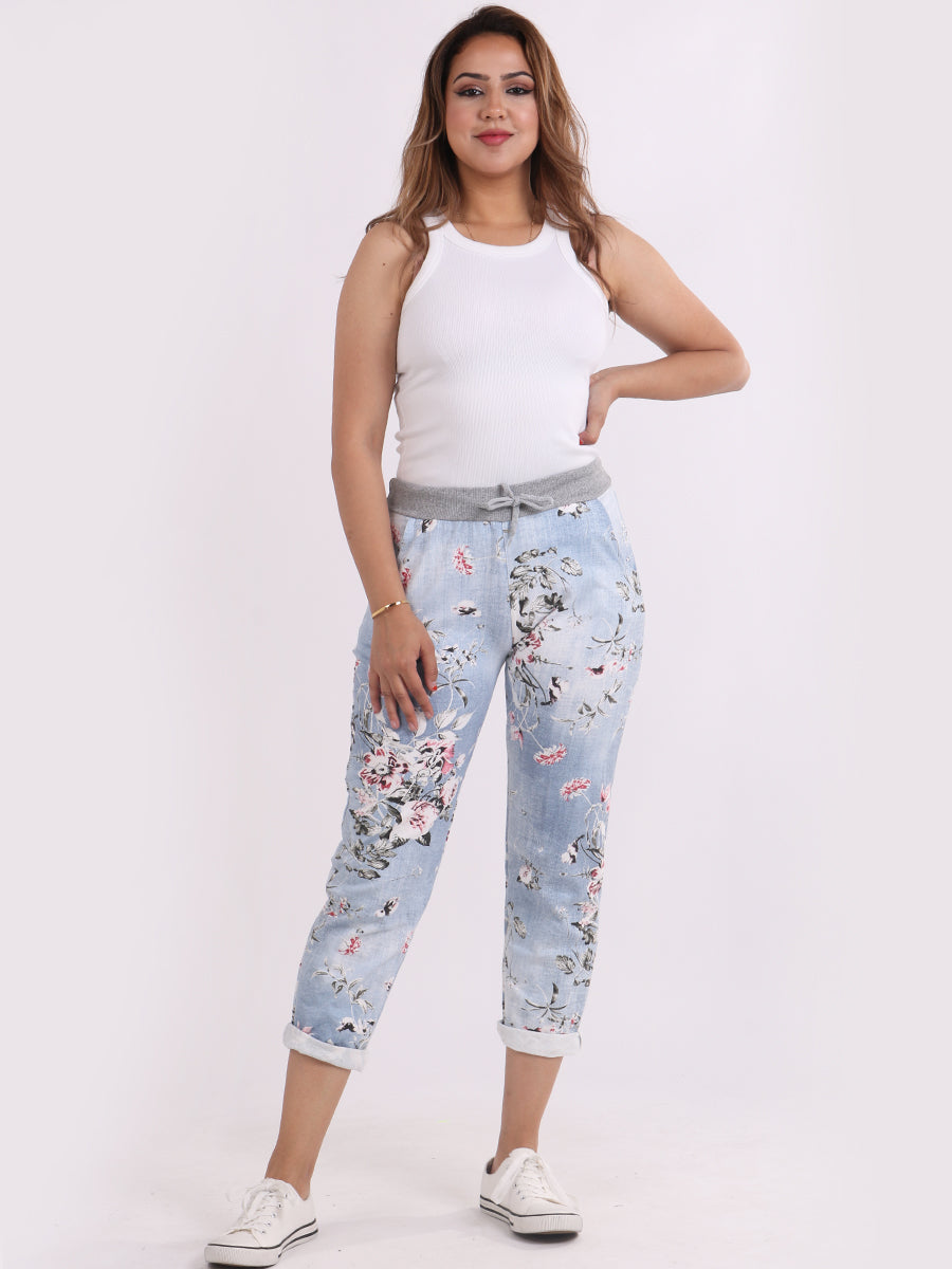 Floral Capri Trouser Light Denim