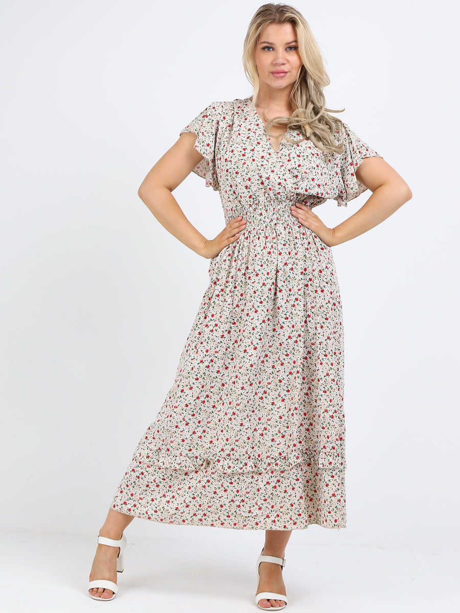 Floral Boho Maxi Dress Beige