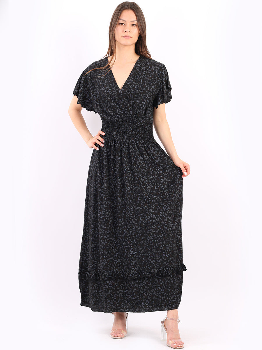 Floral Boho Maxi Dress Black