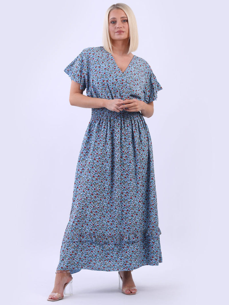 Floral Boho Maxi Dress Denim