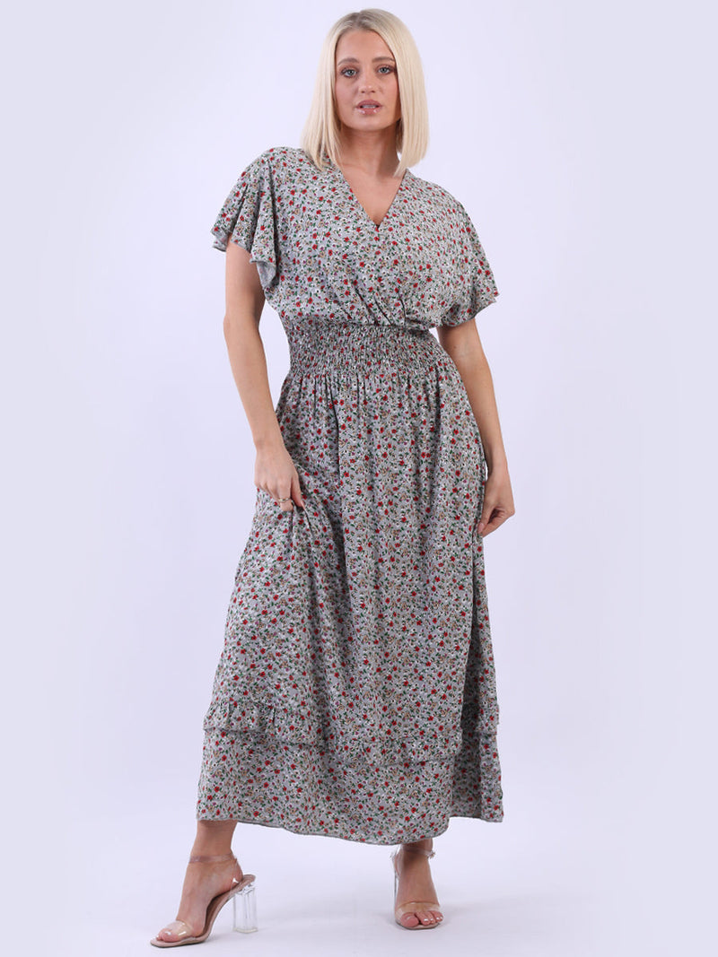 Floral Boho Maxi Dress Grey