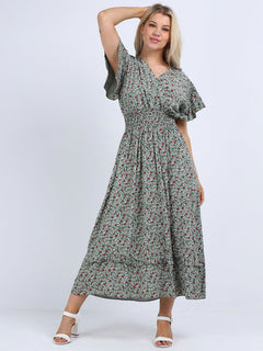 Floral Boho Maxi Dress Khaki