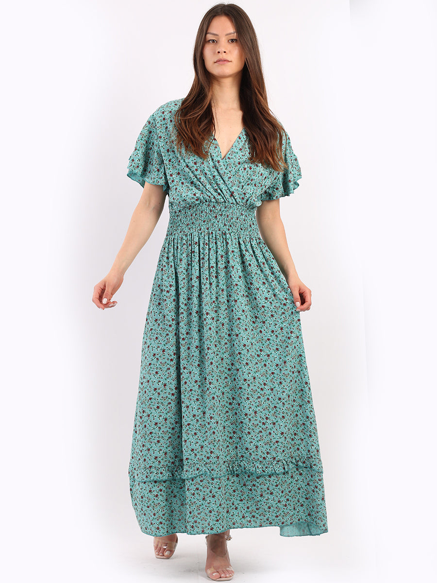 Floral Boho Maxi Dress Ocean Blue