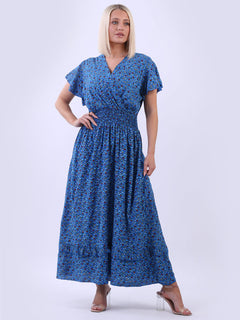 Floral Boho Maxi Dress Royal Blue