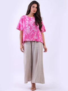 Floral Linen Crop Top Fuchsia