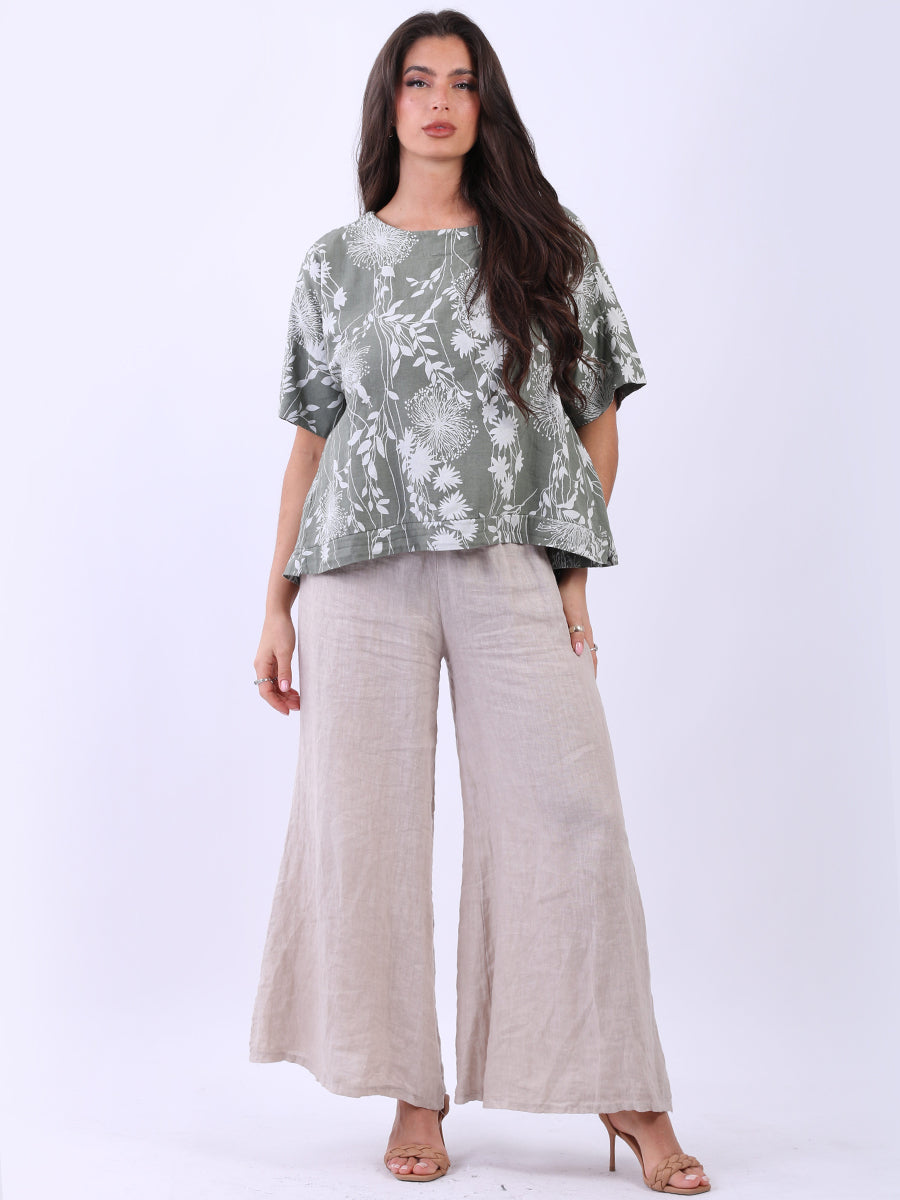 Floral Linen Crop Top Khaki