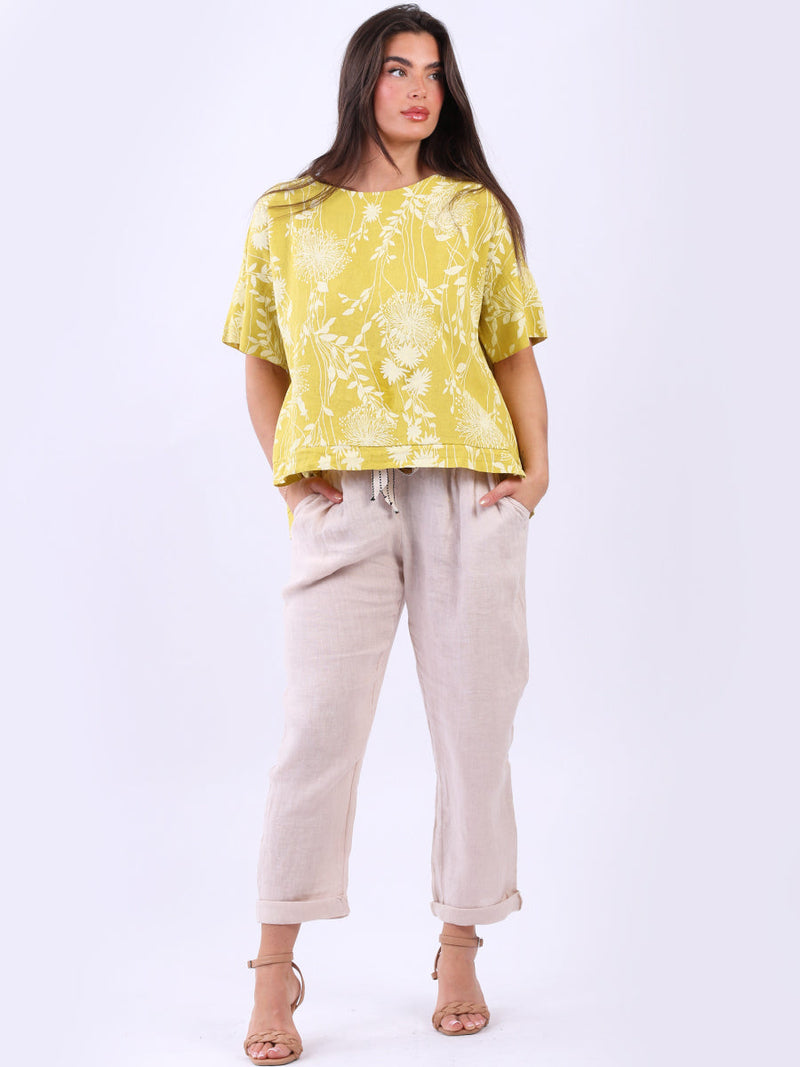 Floral Linen Crop Top Mustard