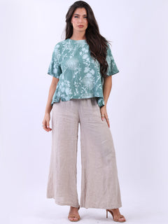 Floral Linen Crop Top Ocean Blue