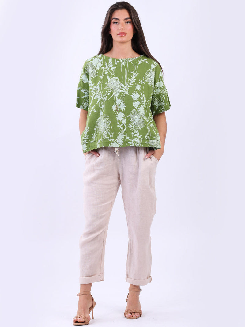 Floral Linen Crop Top Olive