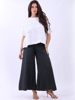 Floral Linen Crop Top White