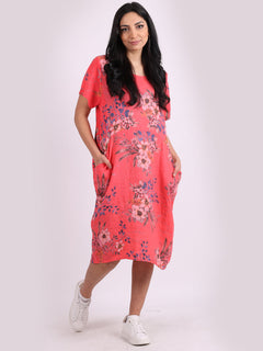 Floral Linen Dress Coral
