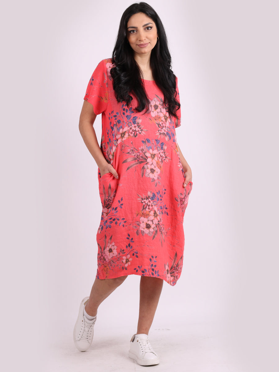 Floral Linen Dress Coral