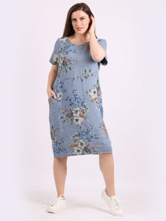 Floral Linen Dress Denim