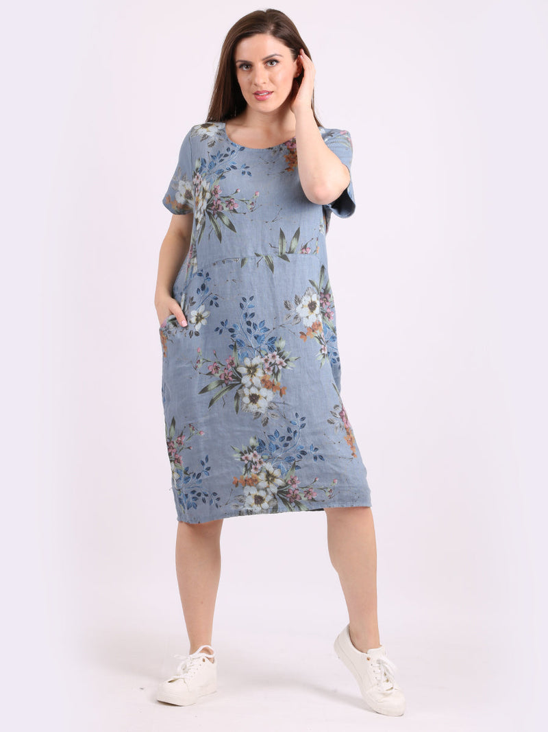 Floral Linen Dress Denim