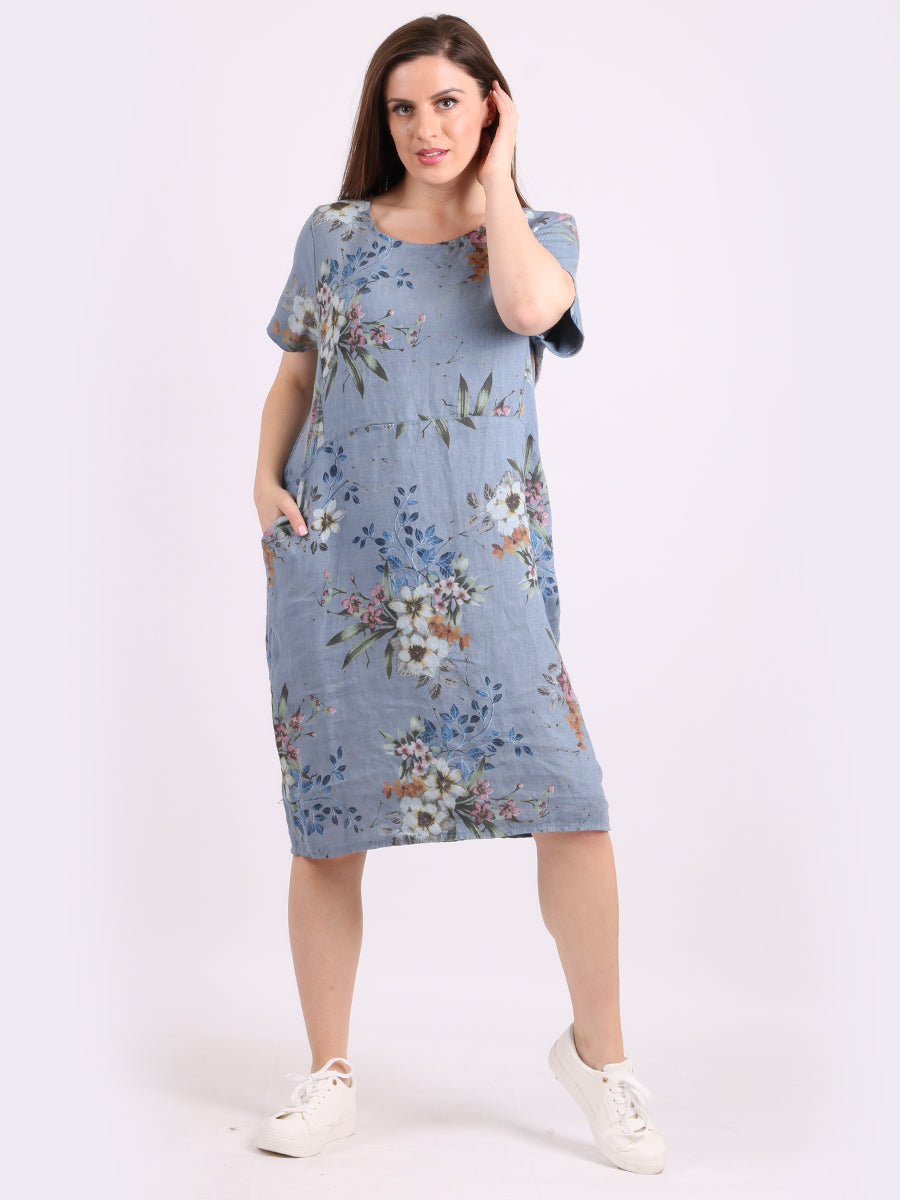 Floral Linen Dress Denim