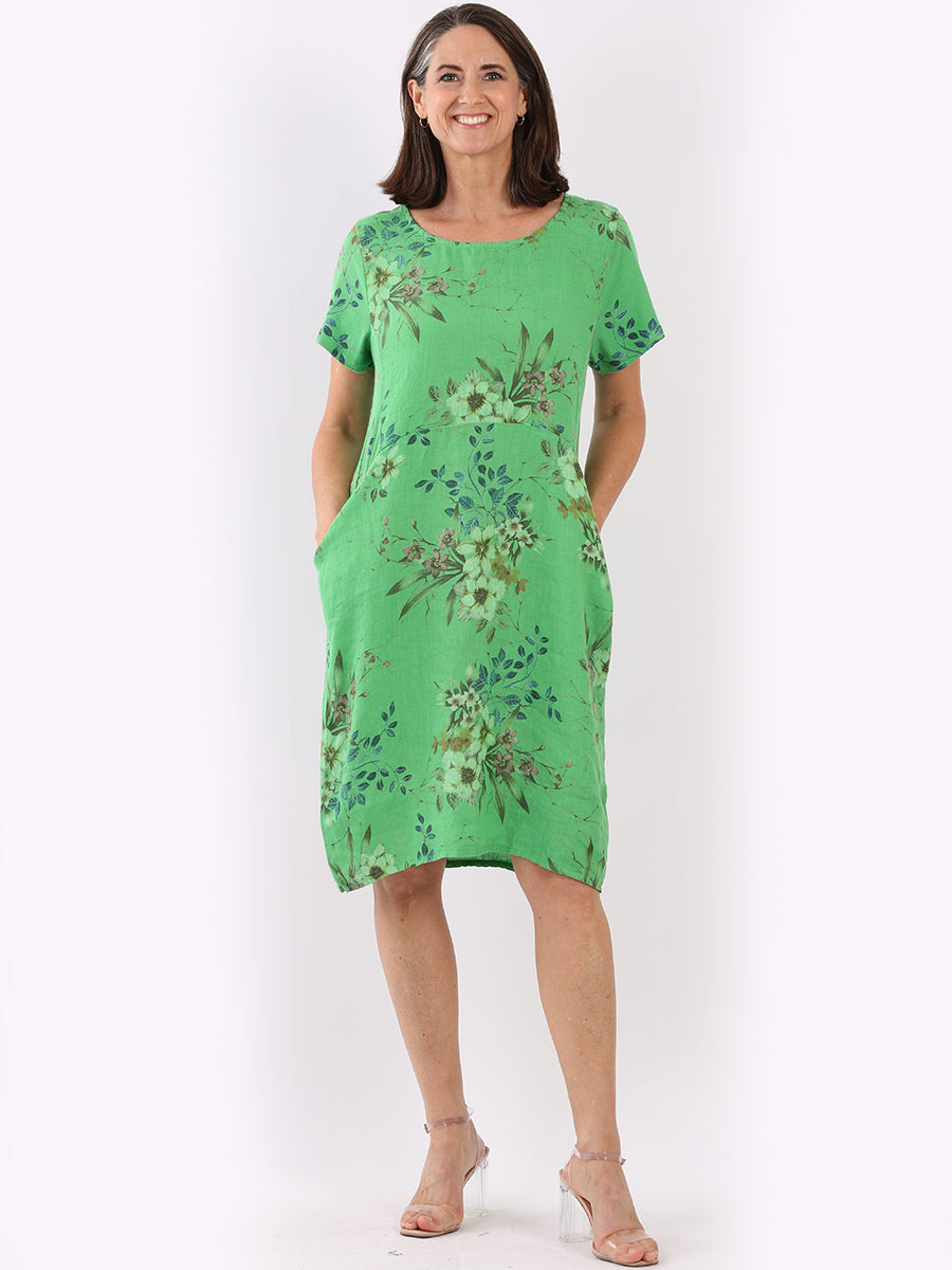 Floral Linen Dress Green