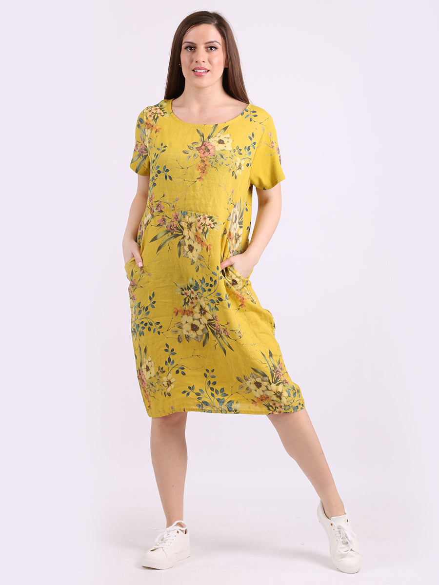 Floral Linen Dress Mustard