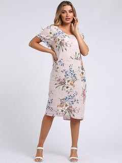 Floral Linen Dress  Pink