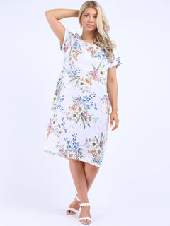 Floral Linen Dress White